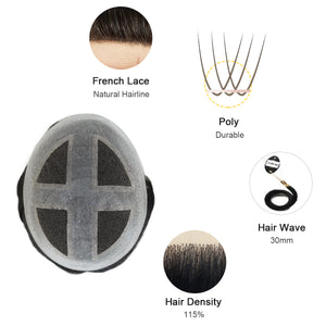 French Lace Center and V-Looped Thin Skin Hair System