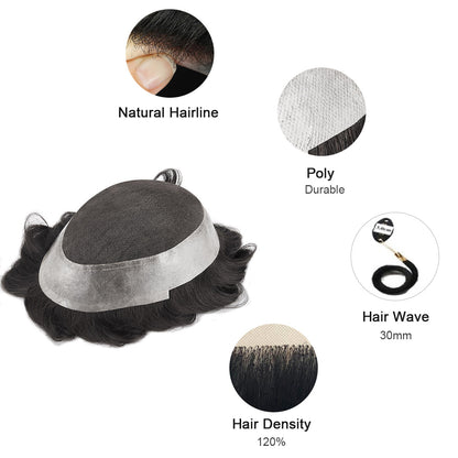 Small Size French Lace Center with Poly around Stock Hair Replacement System For Men - HairBro