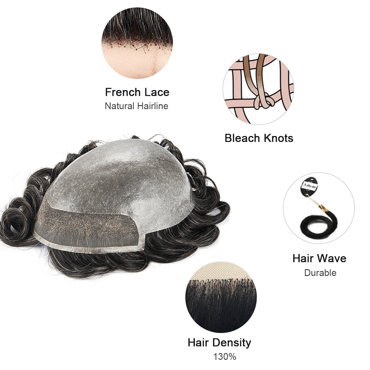 French Lace Front with Poly Back Hair Replacement System For Men - HairBro