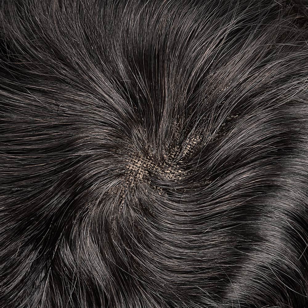Small Size French Lace Center and Front Poly Around Stock Hair Replacement System For Men