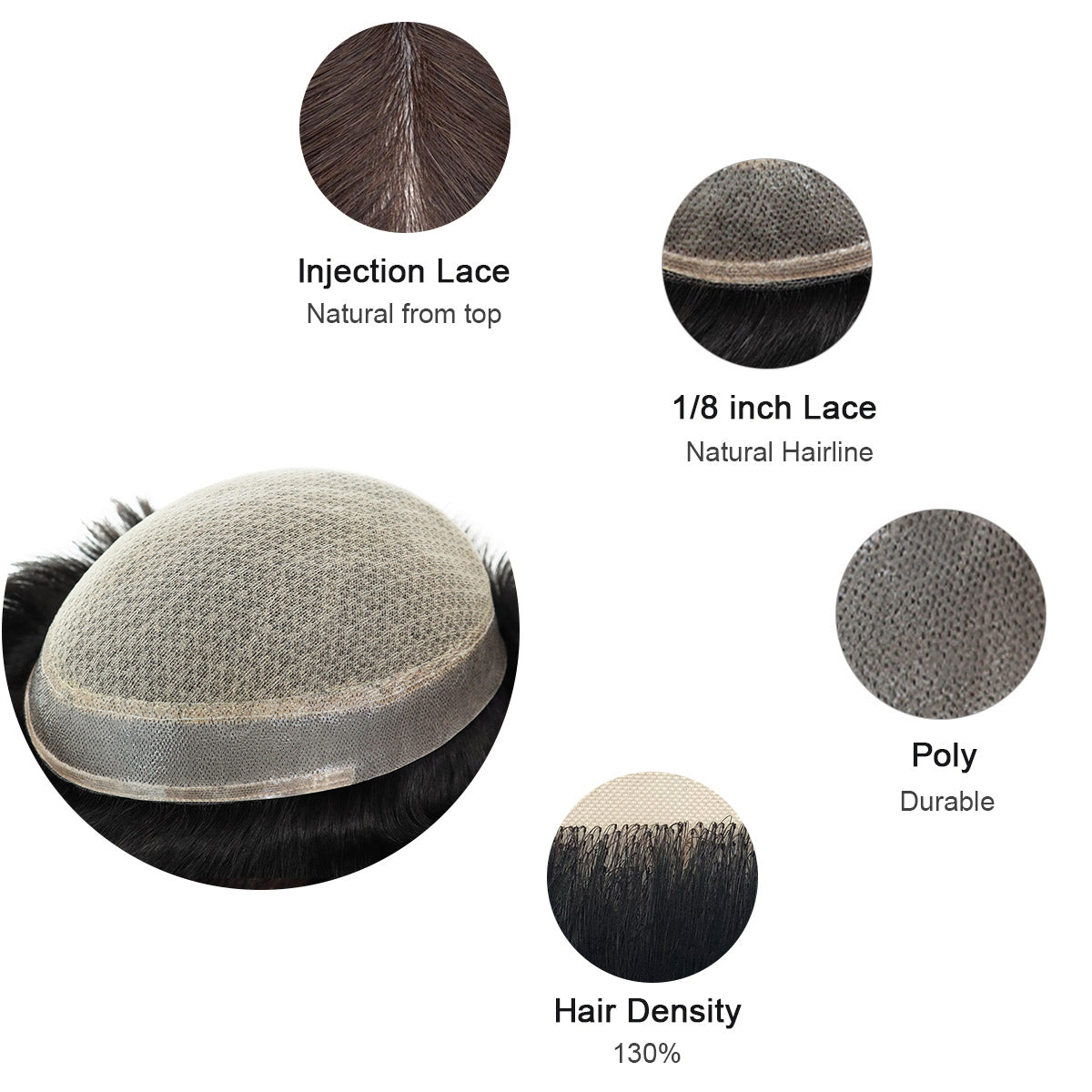 Small Size Injection Lace Hair System With Poly Side Hair Replacement For Men - HairBro